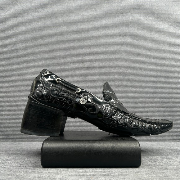 Mario Bruni Other - Mario Bruni Black Patent Leather Embroidered Block Heel Loafers  Italy Y2k
